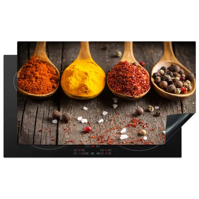 Obrázok produktu pre KitchenYeah® Kryt varnej dosky bylinky - korenie - drevo - lyžica, 89x51cm, kuchynská dekorácia, keramický kryt varnej dosky, krycia doska na varnú dosku