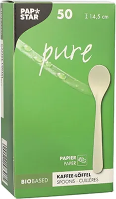 Produktbild von PAPSTAR Kaffeelöffel "pure" 14,5 cm, weiß, umweltfreundlich | Faltschachtel (50 Stück)