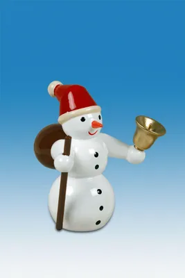 Produktbild von Holzfigur Schneemann Weihnachtsmann mit Glocke Höhe 6,5cm NEU