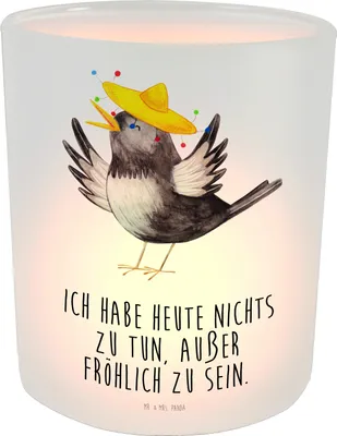 Produktbild von Mr. & Mrs. Panda Glas Windlicht Rabe Sombrero - Transparent - Geschenk, Vögel, aus, Vogel, Teelicht, Milchglas, Elster, Motivation, Spruch Positiv, Lustige Sprüche
