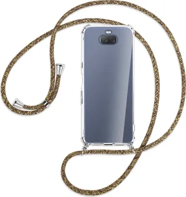Produktbild von Handykette Backcover-Schutzhülle mit Band (Metall silberfarben) für Sony Xperia 10 - braun+beige