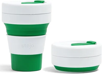 Image de Stojo Collapsible Pocket Cup, Silikon, grün, 5 x 13 cm, 355 ml, zusammenklappbar, auslaufsicher, spülmaschinengeeignet, für Heiß- und Kaltgetränke
