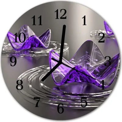 Produktbild von Glasuhr Wanduhr Küchenuhr Echt-Glas 30fi cm Glasblumen violett