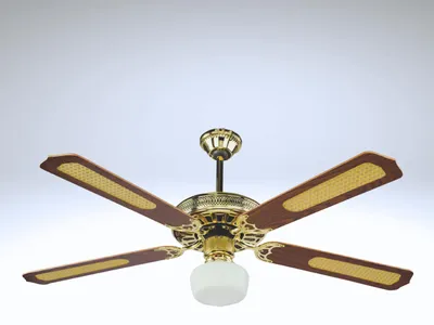 Immagine prodotto di Ventilatore da soffitto con plafoniera 4 pale in legno finitura ottone e paglia  diametro 130 cm