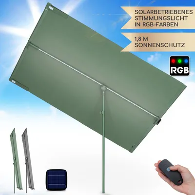 Produktbild von Blumfeldt Sonnenschirm für Balkon Rechteckig, Sonnenschirm mit LED Beleuchtung, Wasserdicht & UV-Schutz, Balkon Sonnenschirm für Terrasse & Garten, Höhenverstellbarer Balkon Schirm Sonnenschutz