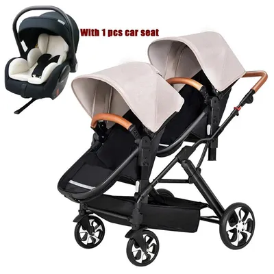 Produktbild von Zwillingskinderwagen - 3-in-1 Kinderwagen mit Babyschale - Faltbar - Wendbar - Hohe Sitzposition - Moskitonetz und Regenverdeck
