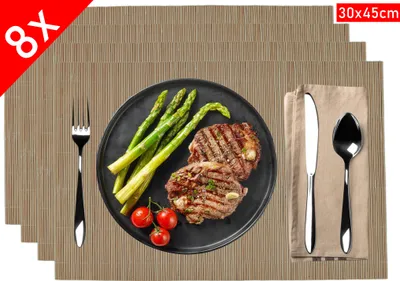 Produktbild von Tischset 8 teilig, Platzdeckchen, Bambus, 30x45cm, 8er Platzset, 8 Tischmatten, Tischset, Platzset, Platzmatten, abwischbar, braun