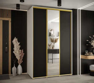 Produktbild von Kleiderschrank YVONA 3 – 160/60 cm, weiß/schwarz/gold