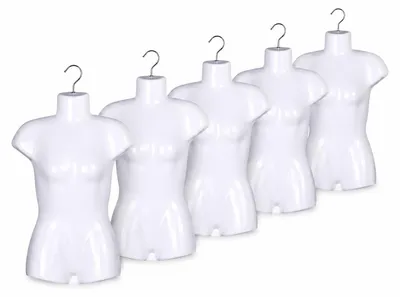 Produktbild von 5 x Torso weiblich Teenager 50 cm Weiß – Damentorso Kunststoff Oberkörper Halbplastik – Mädchentorso Halbschale Damenbody Schaufensterpuppe Haken Dekotorso