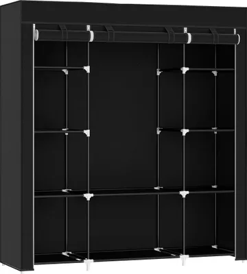 Produktbild von Stoffschrank aus Vlies, Faltschrank, 1 Kleiderstange, 9 Regale, 150 cm x 43 cm x 162,5 cm, Schwarz