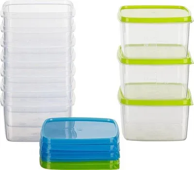 Image de Lot de 10 boîtes de conservation carrées, vert et bleu, sans BPA