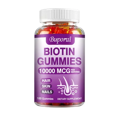 Produktbild von Biotin Gummies 10,000 mcg (100 Gummibärchen) Nahrungsergänzungsmittel, Haare, Haut, Nägel, Immunsystem, Gelenke, Kollagen