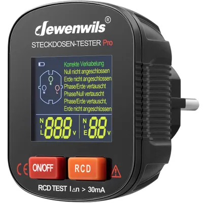 Produktbild von DEWENWILS Strommessgeräte, Steckdosentester mit RCD-Prüfung, Stromprüfer, FI Test