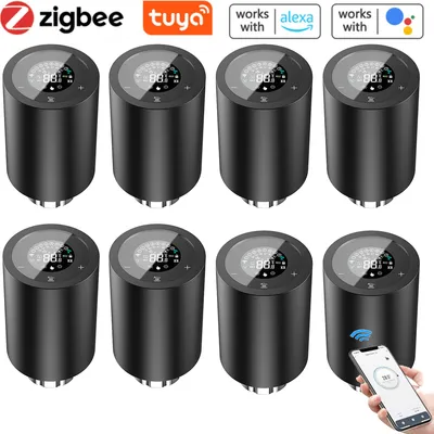 Produktbild von 8X Smart Heizkörperthermostate Thermostatventil Heizkoerperventil APP-Steuerung Kompatibel mit Alexa Google Assistant Kindersicherung Thermostat Heizung LED-Anzeige,Schwarz