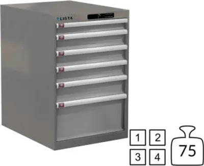 Produktbild von Lista Schubladenschrank - 78.530.521 - 850x564x725 mm (HxBxT) - 6 Schubladen - 75 kg - Code Lock - NCS S 6502-B/RAL 7035