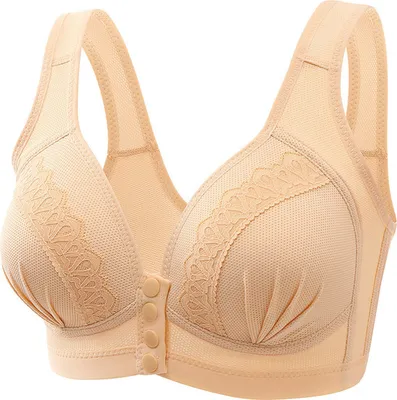 Produktbild von BH für Frauen mittleren Alters, dehnbar, fester Schultergurt, Spitze vorne, Knopfverschluss, Spitze, kabellos, gute Atmungsaktivität, stoßfest, Push-up, Yoga, Alltags-Damen-BH
