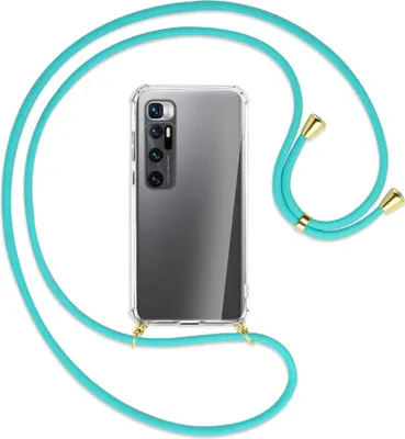 Produktbild von Handykette Backcover-Schutzhülle mit Band (Metall goldfarben) für Xiaomi Mi 10 Ultra - türkis
