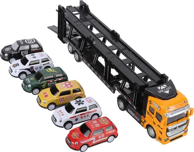 Zdjęcie produktu dla Zabawkowy model ciężarówki Transporter, stop, odłączany, sześć samochodów, dla dzieci, transport, model symulacyjny, żółty