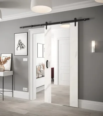 Obrázek produktu pro Posuvné dveře s kováním a zrcadlem LEONTINA 2 - 90 cm, bílý mramor