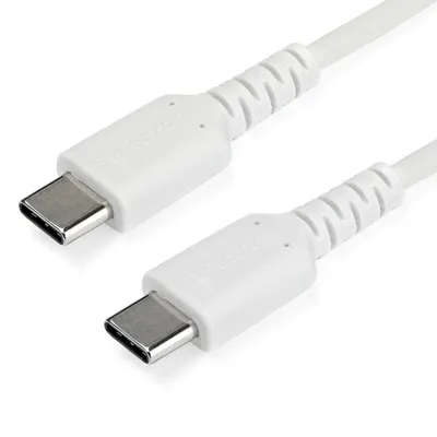 Imagen del producto de Cable de carga USB-C de 1 metro de StarTech.com: cable de datos USB 2.0 de tipo C a USB-C, duradero, con funda de TPE y fibra de aramida, conector macho a macho, 60W, color blanco. Compatible con Samsung S10, S20, iPad Pro, MS Surface (RUSB2AC1MW). Cable USB, conector USB-C (macho) de 24 pines recto a conector USB-C (macho) de 24 pines recto