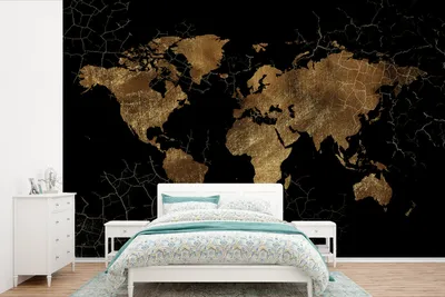 Produktbild von MuchoWow® Fototapete für Wohnzimmer oder Schlafzimmer Wandtapete Vinyl Motivtapete Weltkarte - Marmor - Gold - 525x350 cm - Das Hintergrundbild