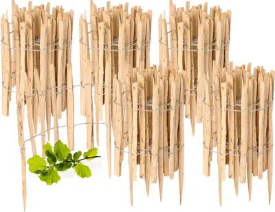 Produktbild von Gartenzaun zum Stecken aus Haselnüsse Zaun Garten Staketenzaun Beeteinfassung Holz GD-0156 (5 Stück, 50 cm x 500 cm)