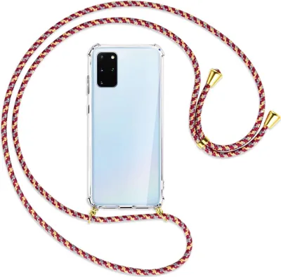 Produktbild von Handykette Backcover-Schutzhülle mit Band (Metall goldfarben) für Samsung Galaxy S20 Plus - weinrot/gelb/grau