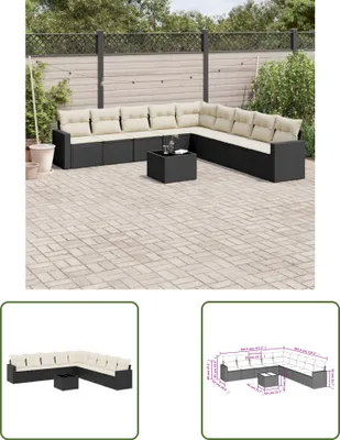 Produktbild von The Living Store 10-tlg. Garten-Sofagarnitur mit Kissen Schwarz Poly Rattan