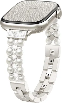 Produktbild von Stravo Damen-Uhrenarmband mit Perlen & Strass – elegantes Metallarmband für Apple Watch 44–49 mm (Serien 4–11/SE/Ultra) – Starlight