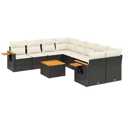 Produktbild von 9-tlg. Garten-Sofagarnitur mit Kissen Schwarz Poly Rattan