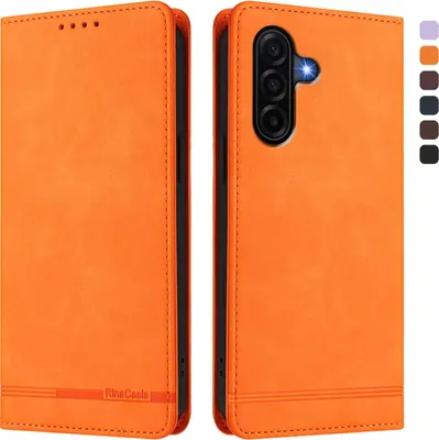 Produktbild von Hülle für Samsung Galaxy A57, Retro Kunstleder Ständer Klapphülle mit Kartenfächer und Magnetische Orange