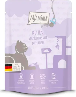 Produktbild von MjAMjAM Cat - Leckere Mahlzeiten Kitten Pouchbeutel 6x300g | Kalb & Lachsöl