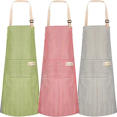 Produktbild von 3 Stücke Baumwolle Leinen Kochschürze, Schürze Kochschürze Küchenschürze Latzschürze mit Tasche Verstellbare, Damen und Männer zum Kochen oder Backen