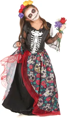 Produktbild von Dia de los Muertos Kinderkostüm Halloweenkostüm bunt 2-teilig - 110-122 (4-6