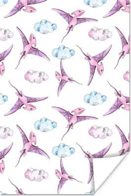 Produktbild von MuchoWow® Poster Dinosaurier - Muster - Kinderzimmer - Mädchen - Kinder - Rosa - Kinder 40x60 cm - Plakate für die Wand - Poster Babyzimmer