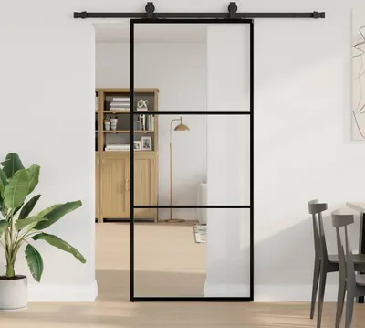 Produktbild von "2026 Promotion" Schiebetür mit Beschlag Schwarz 90x205 cm ESG-Glas - Zimmertüren CC19930