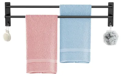 Image de Porte-serviettes mural, noir, 80 cm, double, pour salle de bain