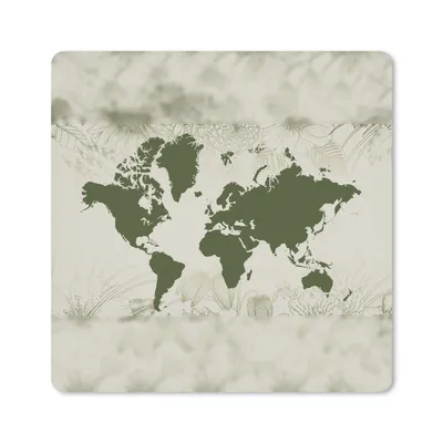Produktbild von MuchoWow® Mauspad Mousepad Weltkarte - Grün - Blume 20x20 cm - Mousepads - Maus Mat - Pad - Mausunterlage - Desk Mat - Bureauartikeln