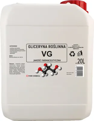 Zdjęcie produktu dla Pure Chemical | Vegetable Glycerine VG | Pharmaceutical | 20L