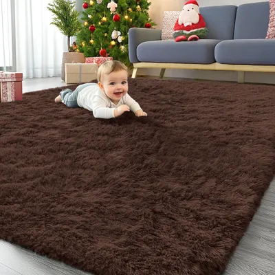 Immagine prodotto di Omgoods - Tappeto morbido e peloso - Marrone - 120 x 160 cm
