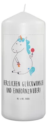 Produktbild von Mr. & Mrs. Panda Kerze Einhorn Baby 19 x 8 cm - Weiß - Geschenk, Stumpenkerze, Erinnerungslicht, Unicorn, Eltern, Geburtstag, Geburt, Blockkerze, Wachskerze, Bedruckte