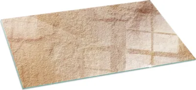 A rectangular glass cutting board with a textured, stone-like pattern, shown at an angle on a white background.