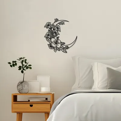 Image de Wallity, Flower Moon 1 - M, Accessoire mural décoratif en métal, 100 % METAL, noir, 50 x 47 cm