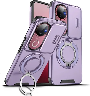 Immagine prodotto di Custodia a doppio strato per vivo V50, copertura scorrevole della fotocamera e supporto ad anello magnetico Purple