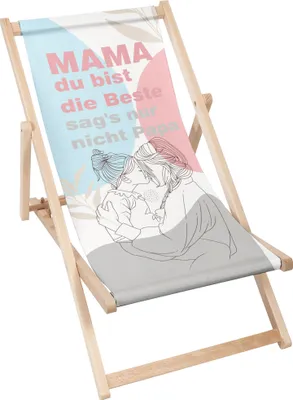 Produktbild von Dreamroots Liegestuhl klappbar Holz, bis zu 130 kg, Sonnenliege klappbar mit 3-stufiger Neigungsregulierung der Rückenlehne, Mama du bist die Beste, s