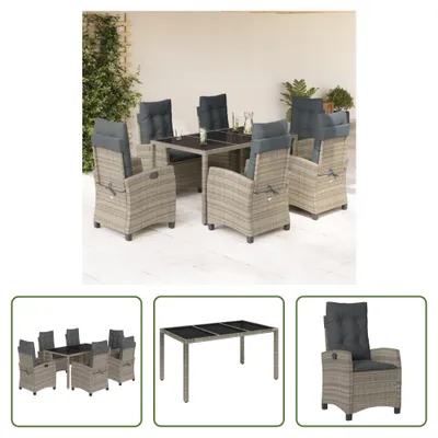 Produktbild von The Living Store 7-tlg. Garten-Essgruppe mit Kissen Grau Poly Rattan
