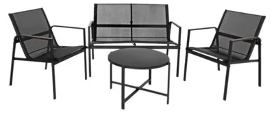 Immagine prodotto di Gardlov 27622 Set di mobili da balcone: divano, 2 poltrone, tavolo, 4 pezzi, nero