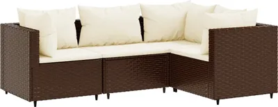 Produktbild von vidaXL 4-tlg. Garten-Lounge-Set mit Kissen Braun Poly Rattan