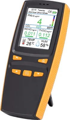 Zdjęcie produktu dla Detektor jakości powietrza ze stojakiem do wnętrz 11 w 1 Miernik powietrza w czasie rzeczywistym Tester CO2 Indeks PM1.0 PM2.5 PM10 TVOC HCHO Temperatura Wilgotność Czas Wyświetlanie daty