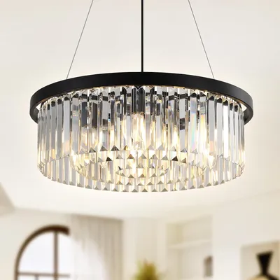 Produktbild von RRBEST Luxus Kristall Kronleuchter Moderne Pendelleuchter, 9-Licht Schwarz Kristall Kronleuchter Rund Hängellampe für Wohnzimmer